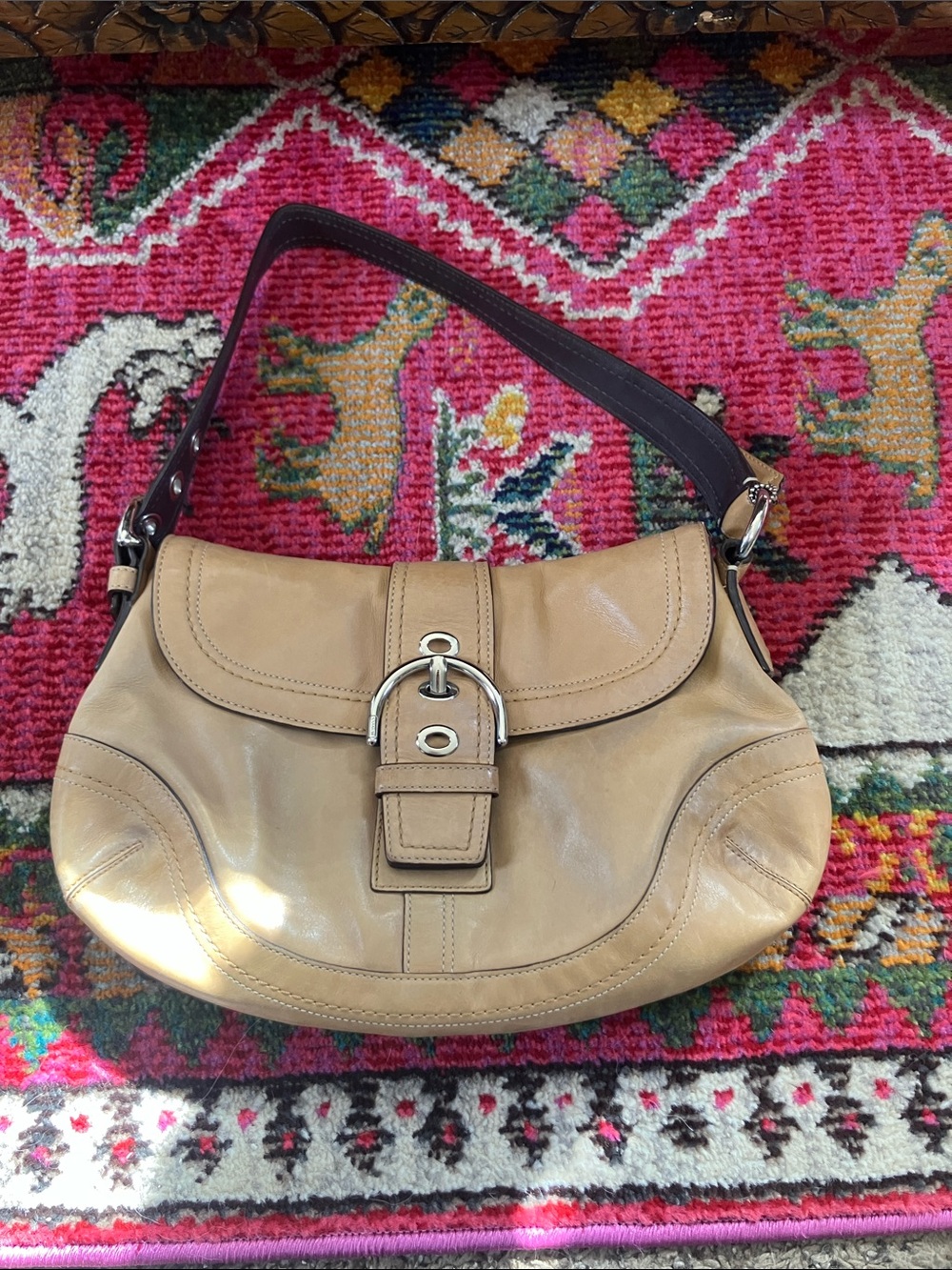 Vintage Coach Y2K Soho Shoulder Bag F12301 light Tan Leather Silver Hardware